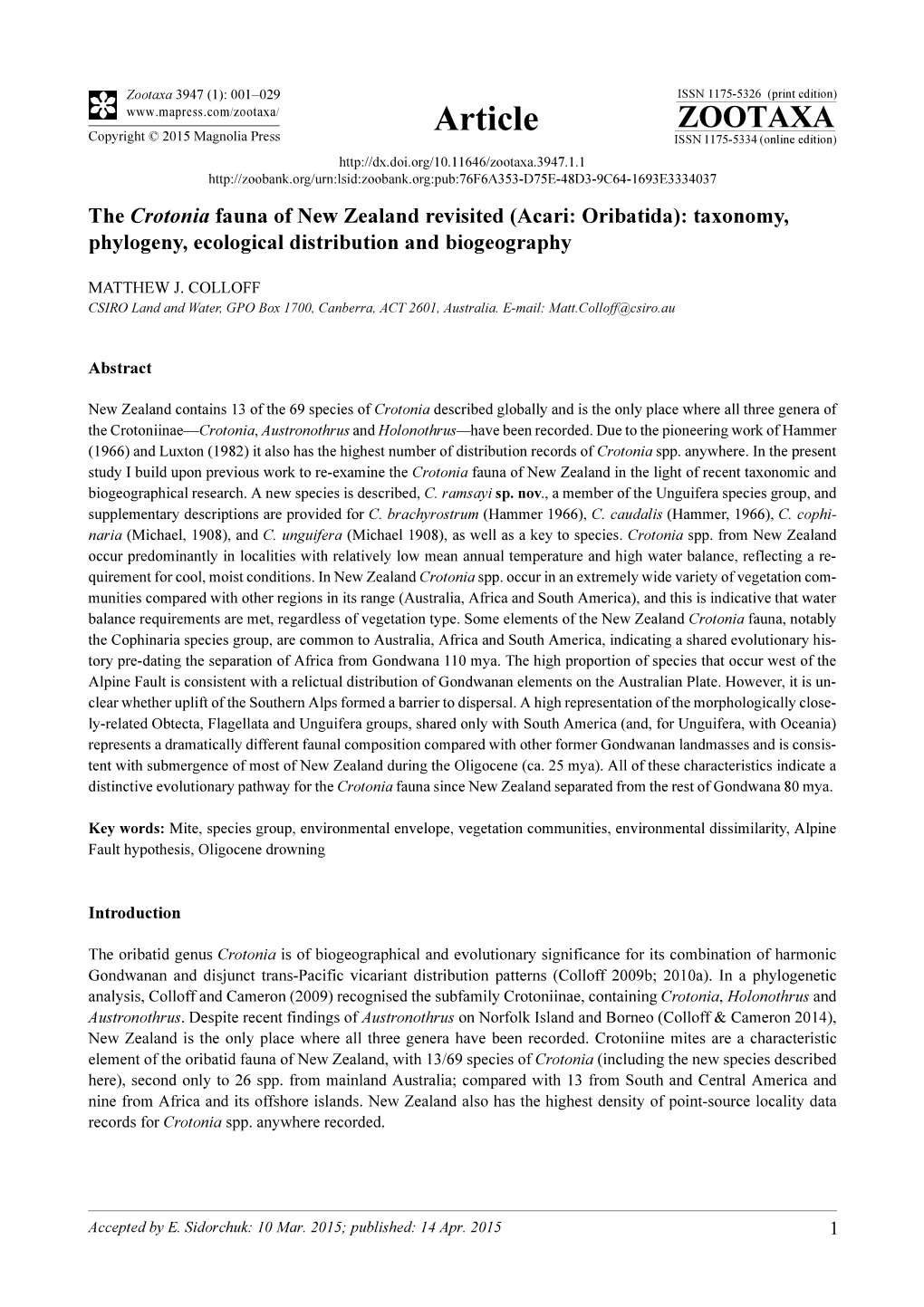 The Crotonia Fauna of New Zealand Revisited (Acari: Oribatida): Taxonomy, Phylogeny, Ecological Distribution and Biogeography