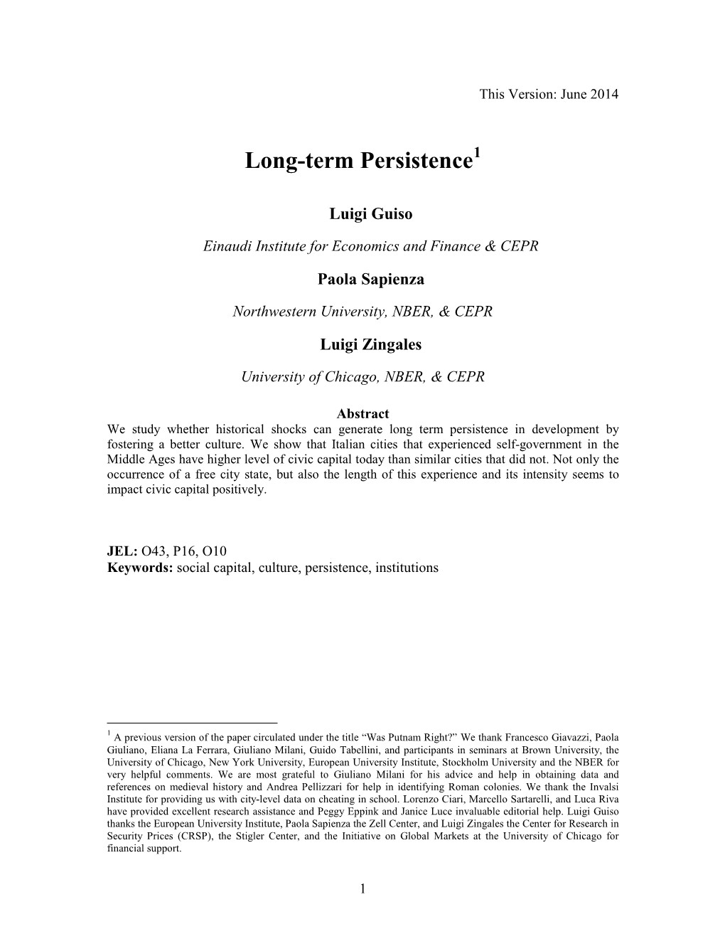 Long-Term Persistence1