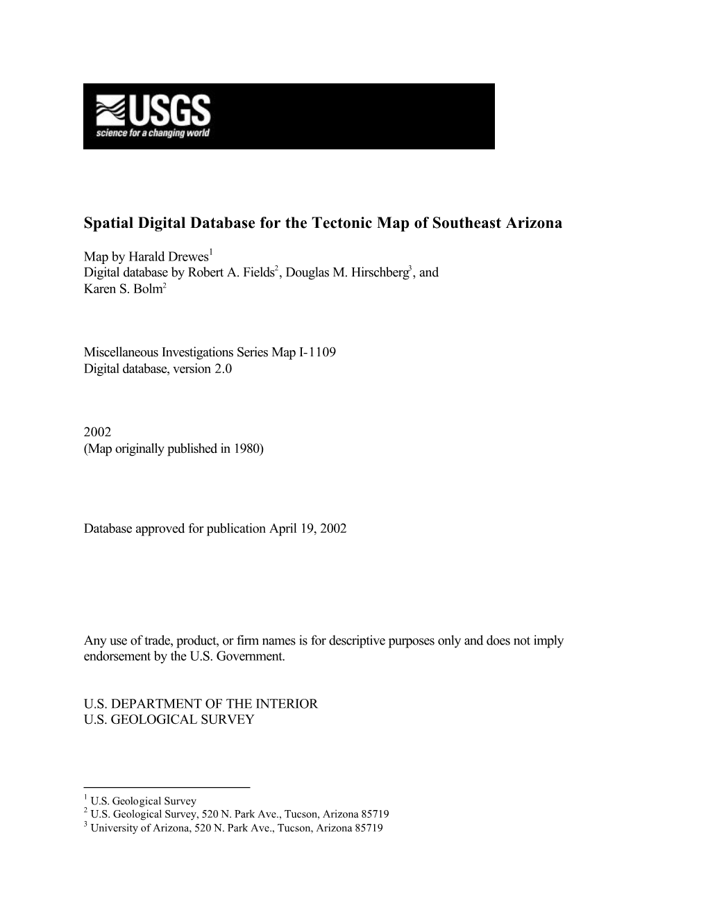 Spatial Digital Database for the Tectonic Map of Southeast Arizona