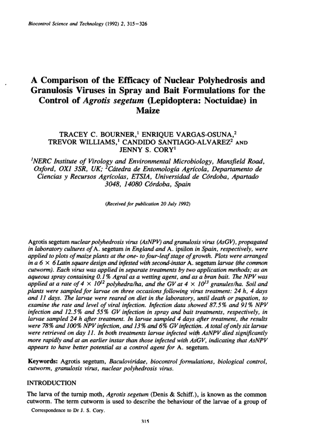 A Comparison of the Efficacy of Nuclear Polyhedrosis And