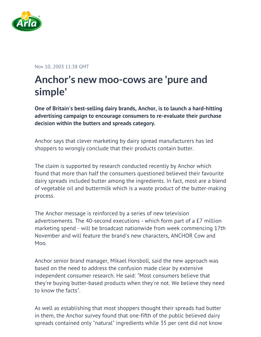 Anchor's New Moo-Cows Are 'Pure and Simple'