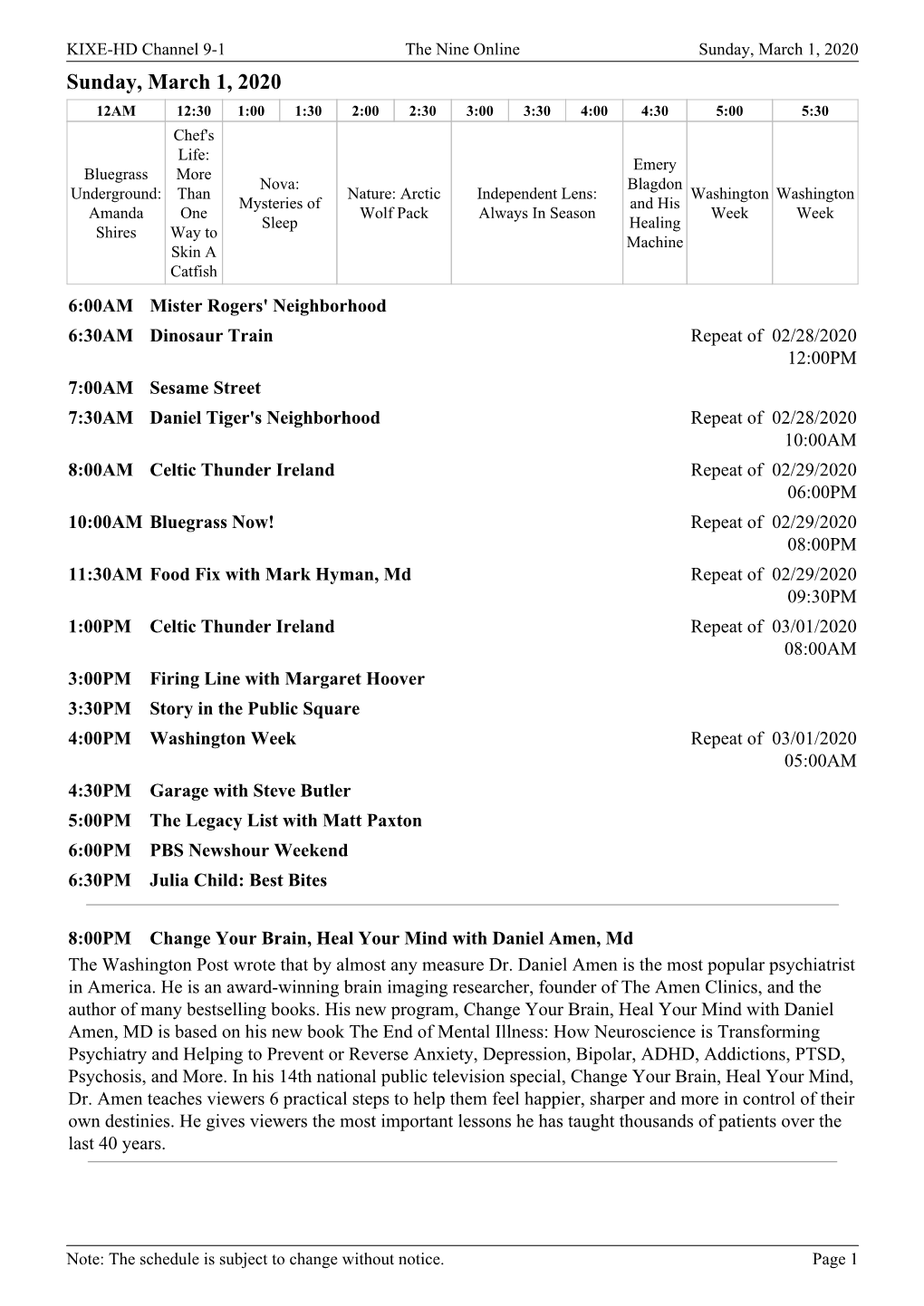 Sunday, March 1, 2020