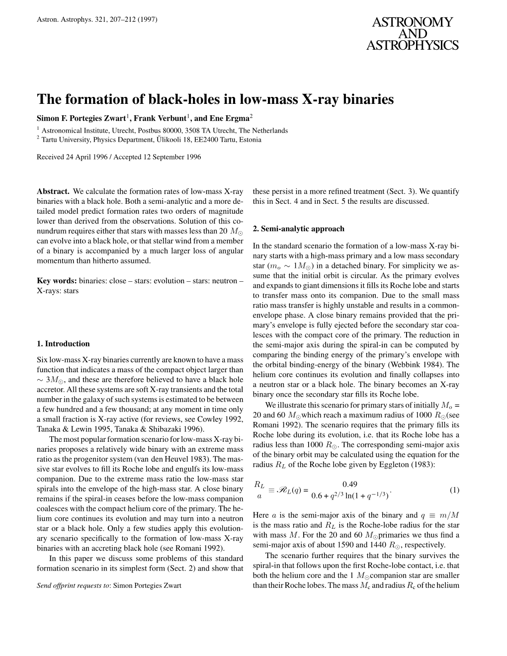 The Formation of Black-Holes in Low-Mass X-Ray Binaries Simon F