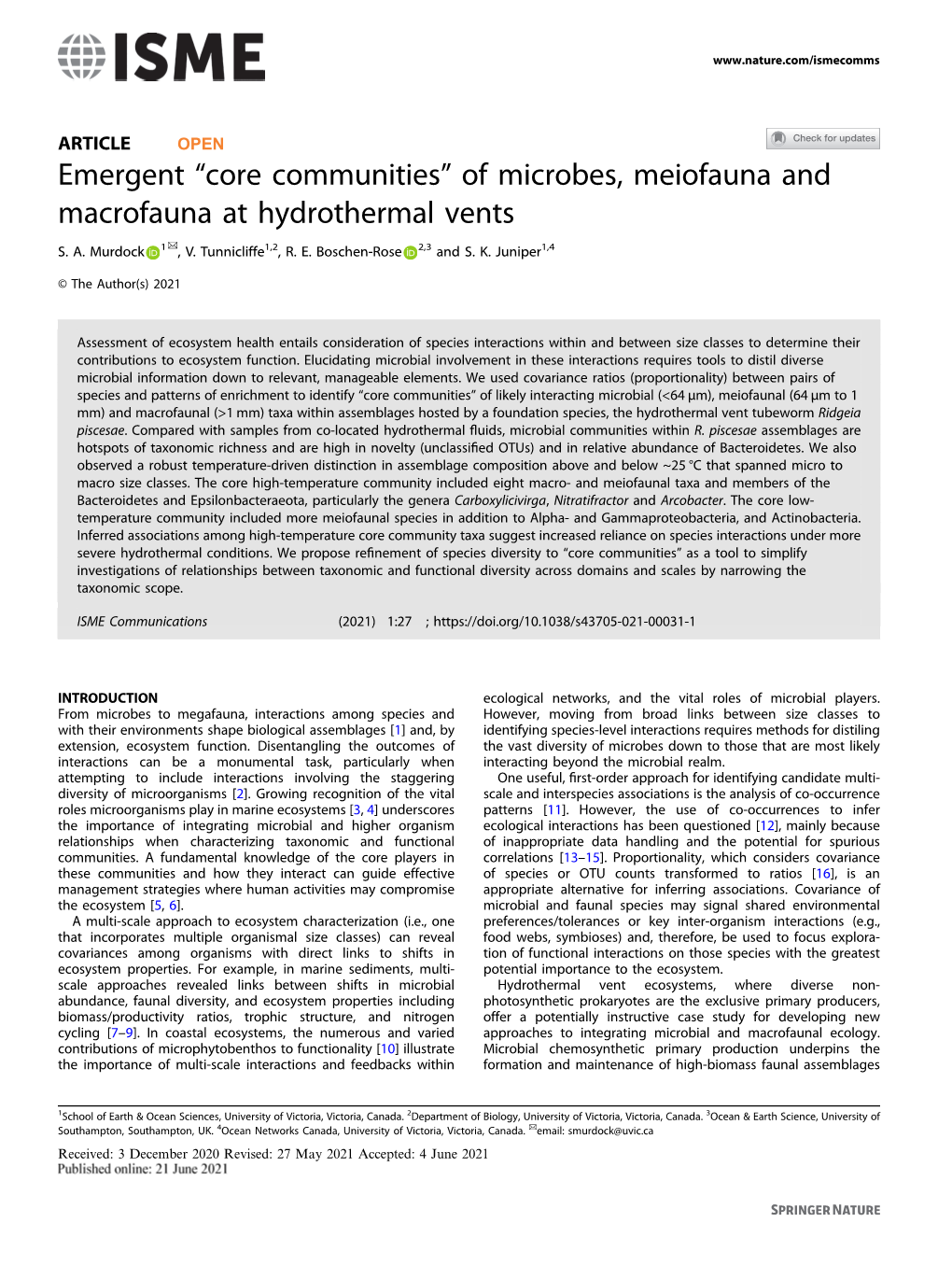 Emergent Â€Œcore Communitiesâ€• of Microbes, Meiofauna And