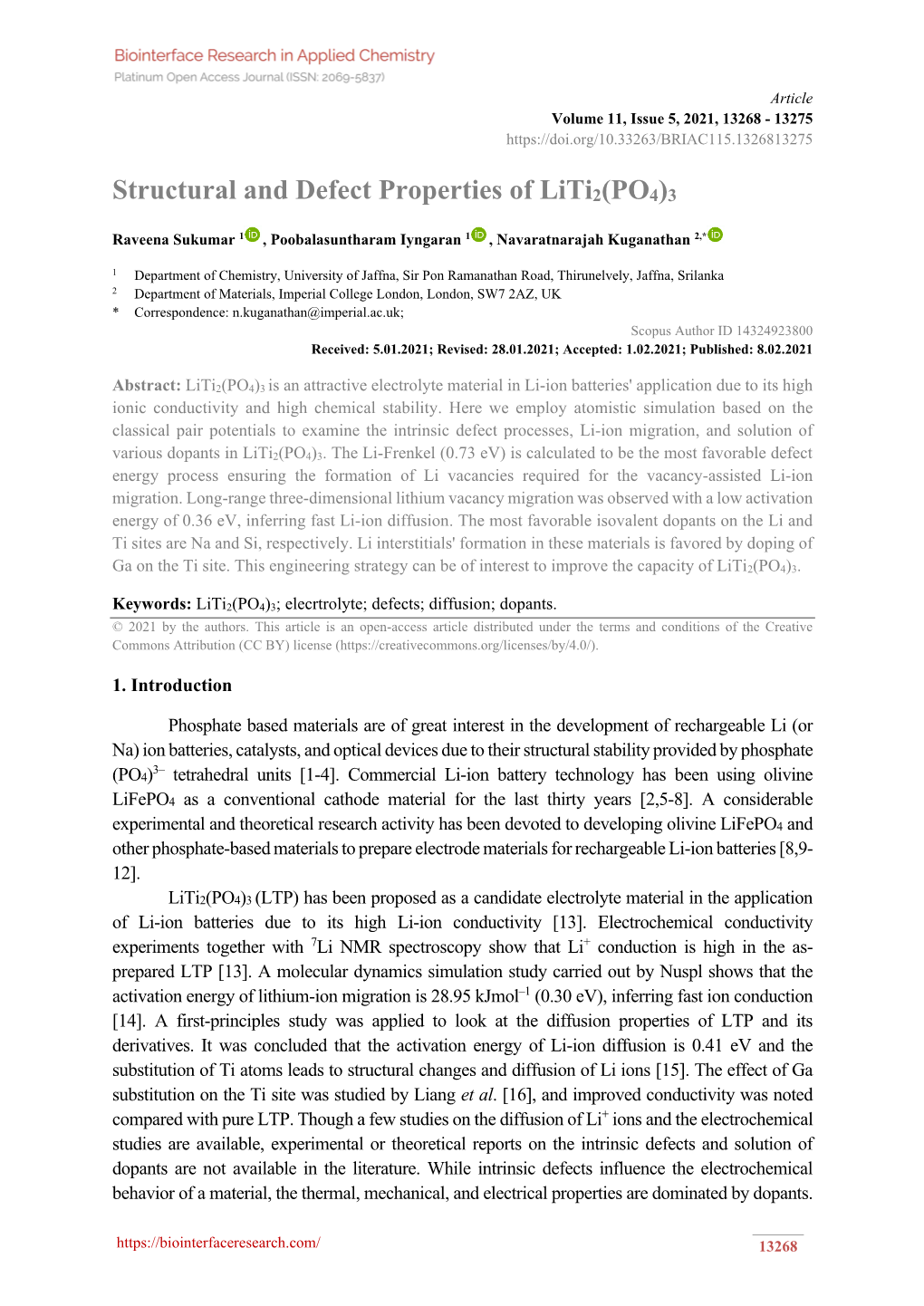 Structural and Defect Properties of Liti2(PO4)3