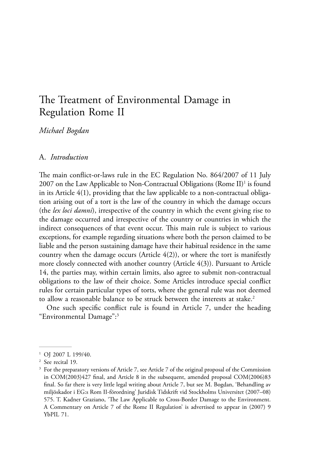 The Treatment of Environmental Damage in Regulation Rome II