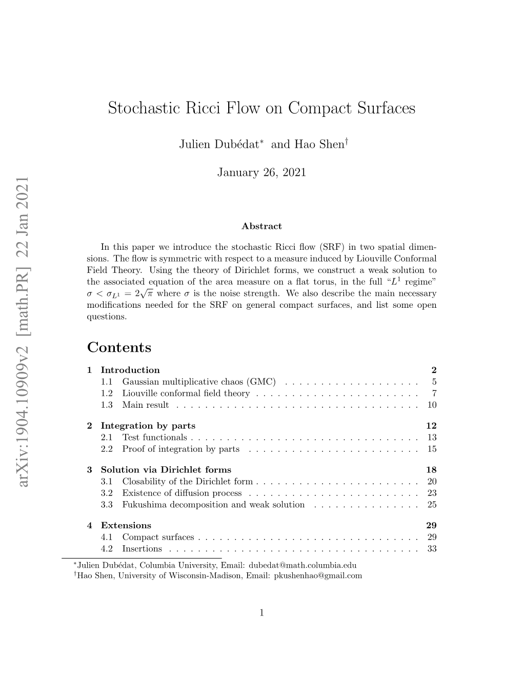 Stochastic Ricci Flow on Compact Surfaces Arxiv:1904.10909V2 [Math