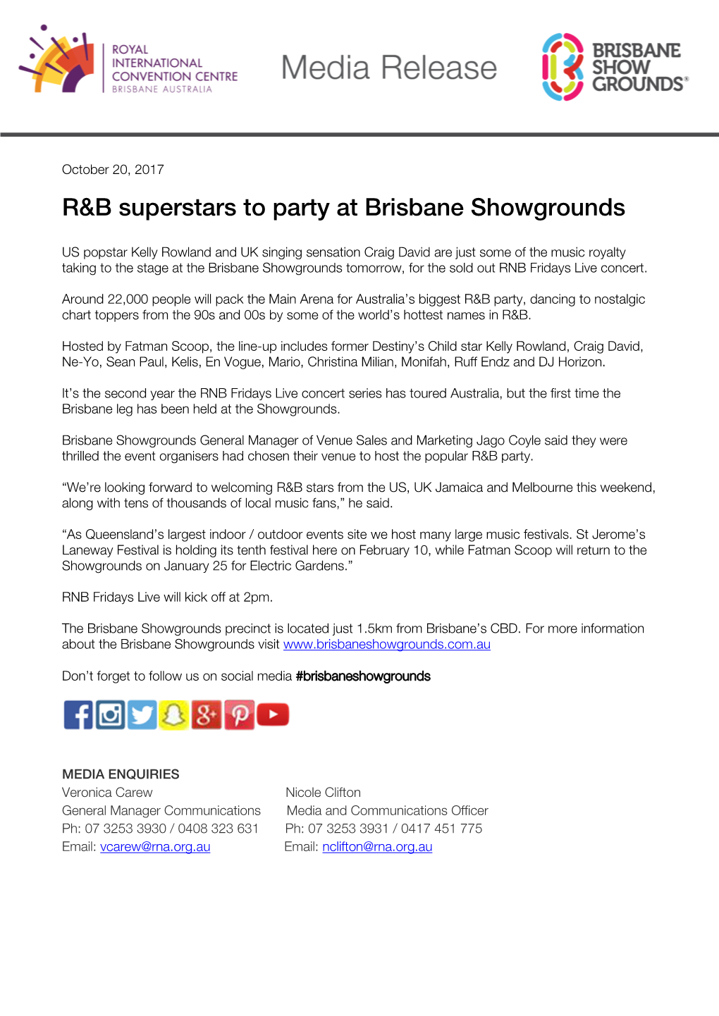 R&B Superstars to Party at Brisbane Showgrounds