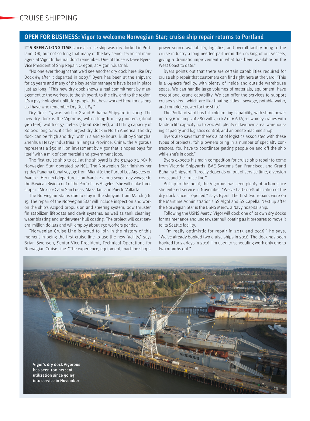 Vigor to Welcome Norwegian Star; Cruise Ship Repair Returns to Portland