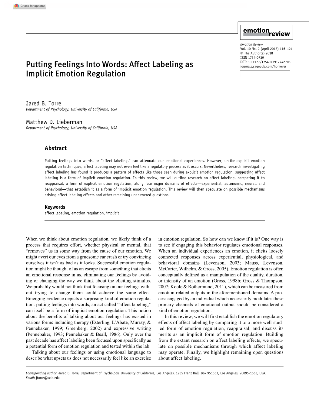 Affect Labeling As Implicit Emotion Regulation 742706Research-Article2018