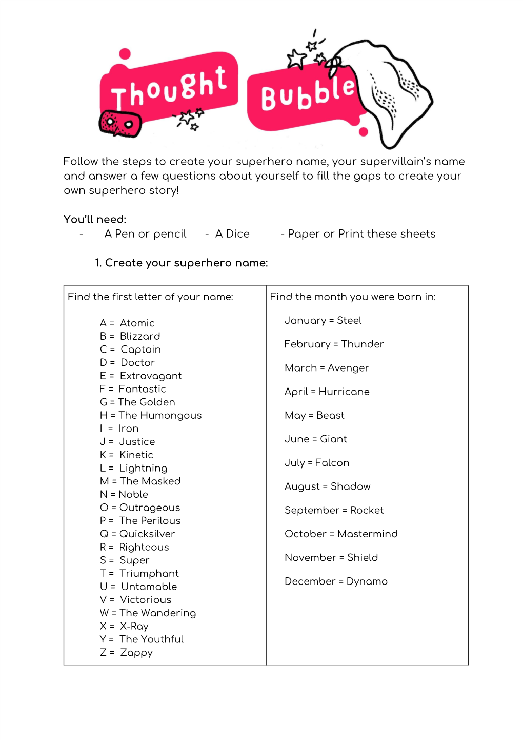 Follow the Steps to Create Your Superhero Name, Your Supervillain's