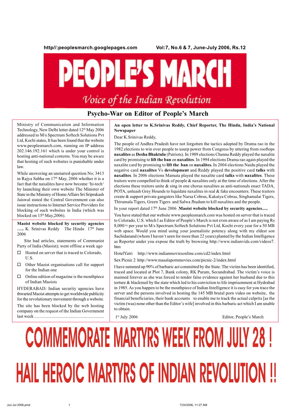 Psycho-War on Editor of People's March