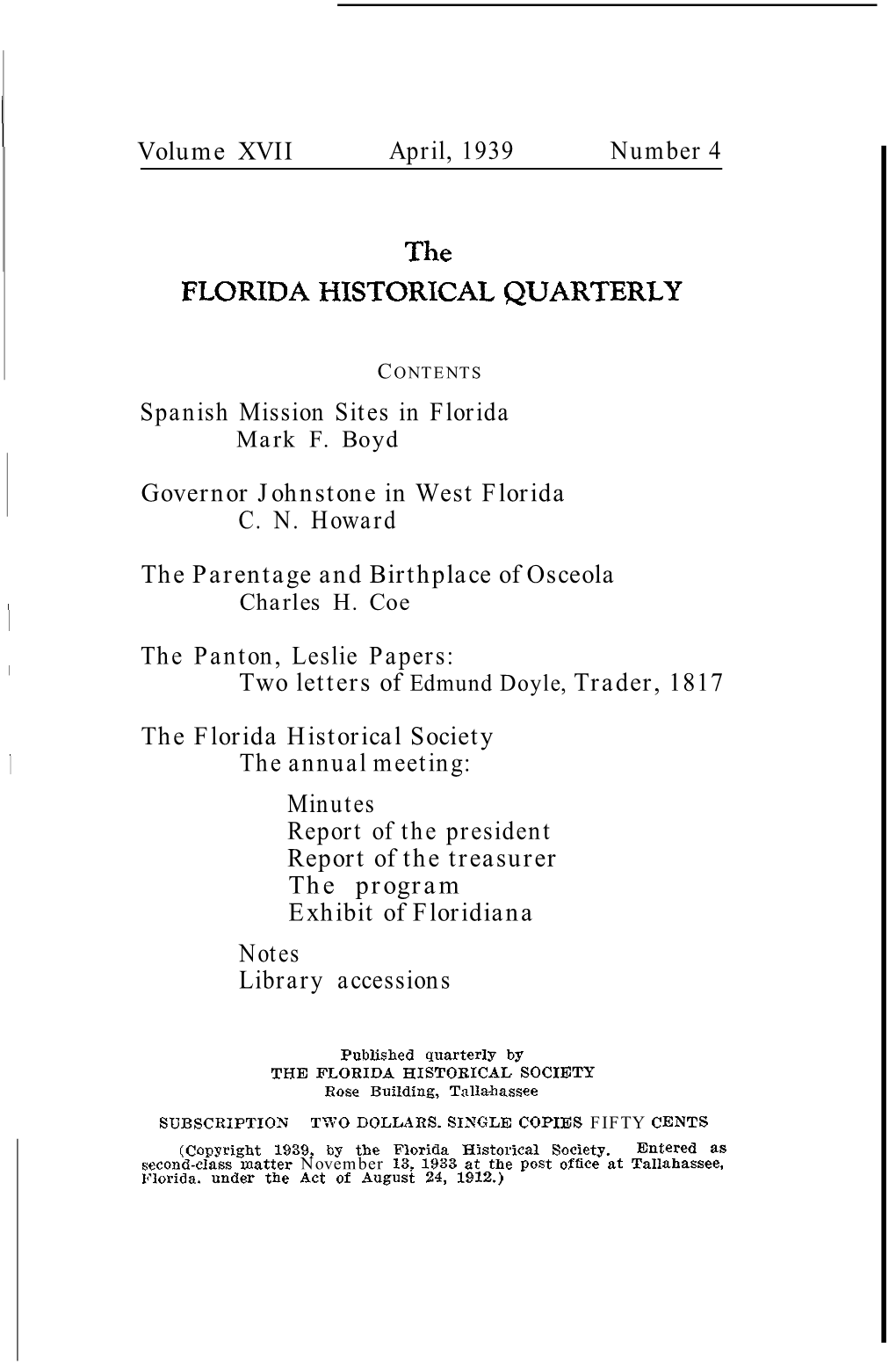 The FLORIDA HISTORICAL QUARTERLY