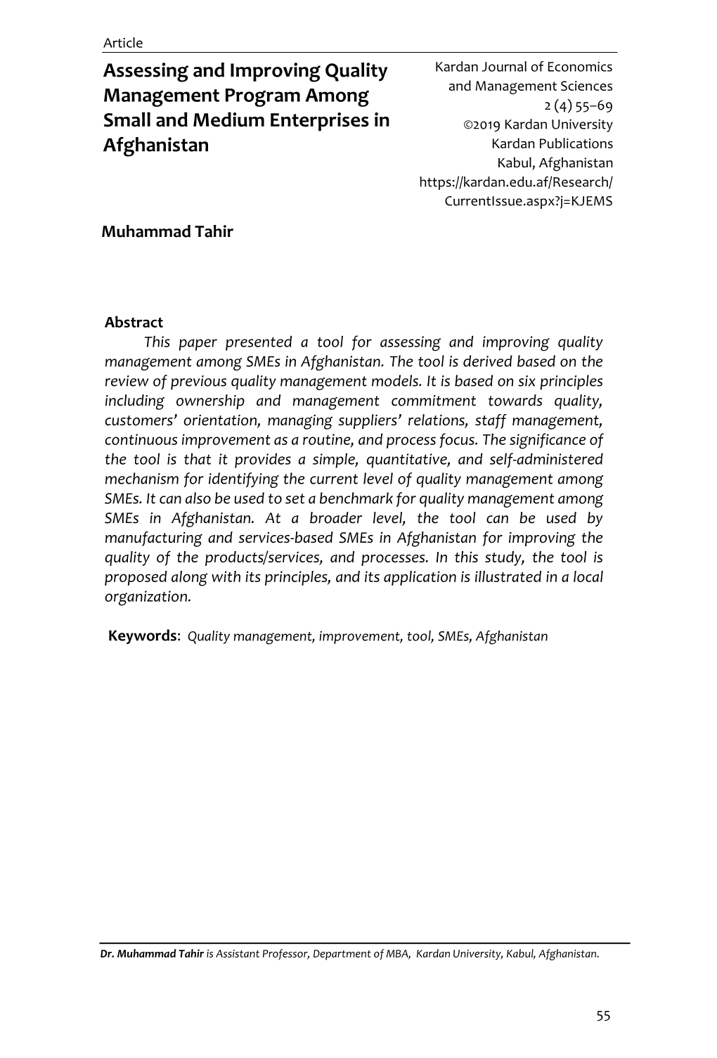 Assessing and Improving Quality Management Program Among