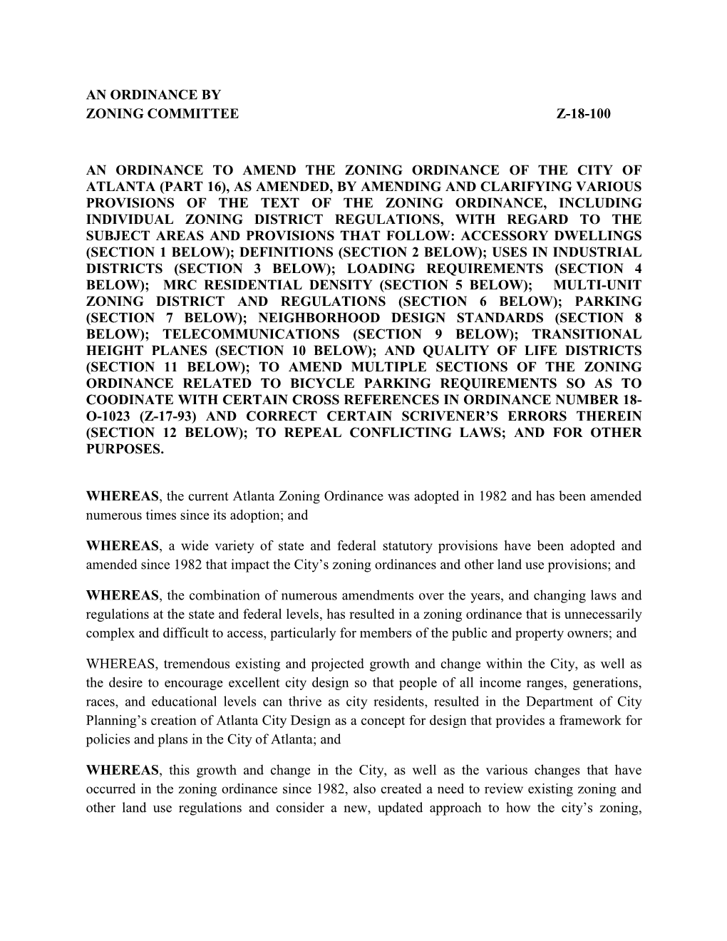 An Ordinance by Zoning Committee Z-18-100