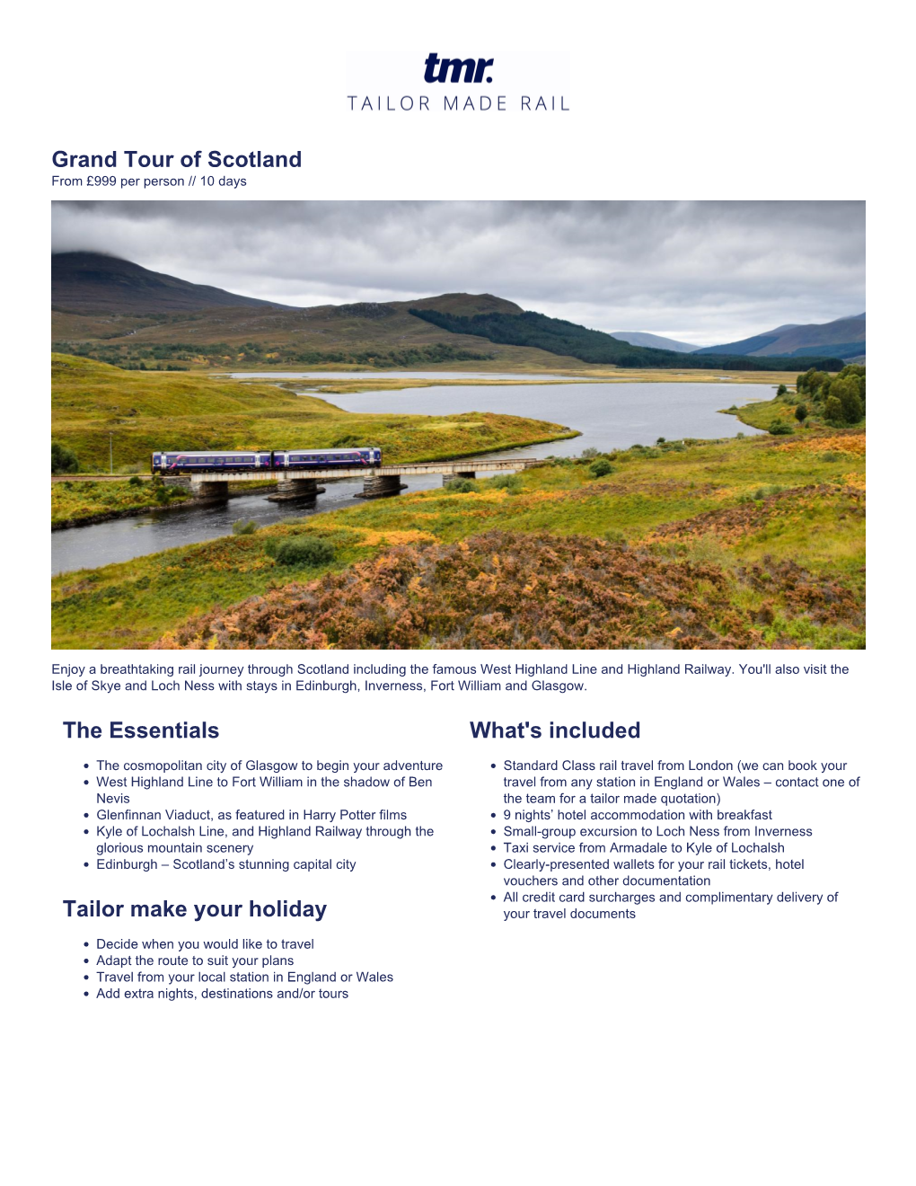 Grand Tour of Scotland from £999 Per Person // 10 Days