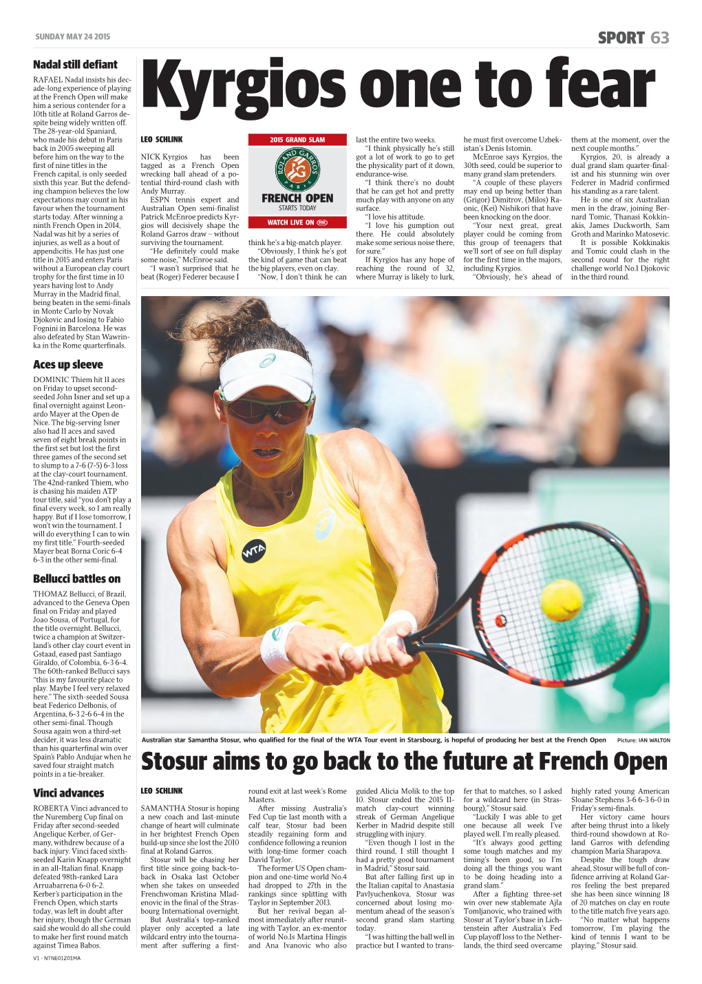 Stosur Aims to Go Back to the Future at French Open Points in a Tie-Breaker