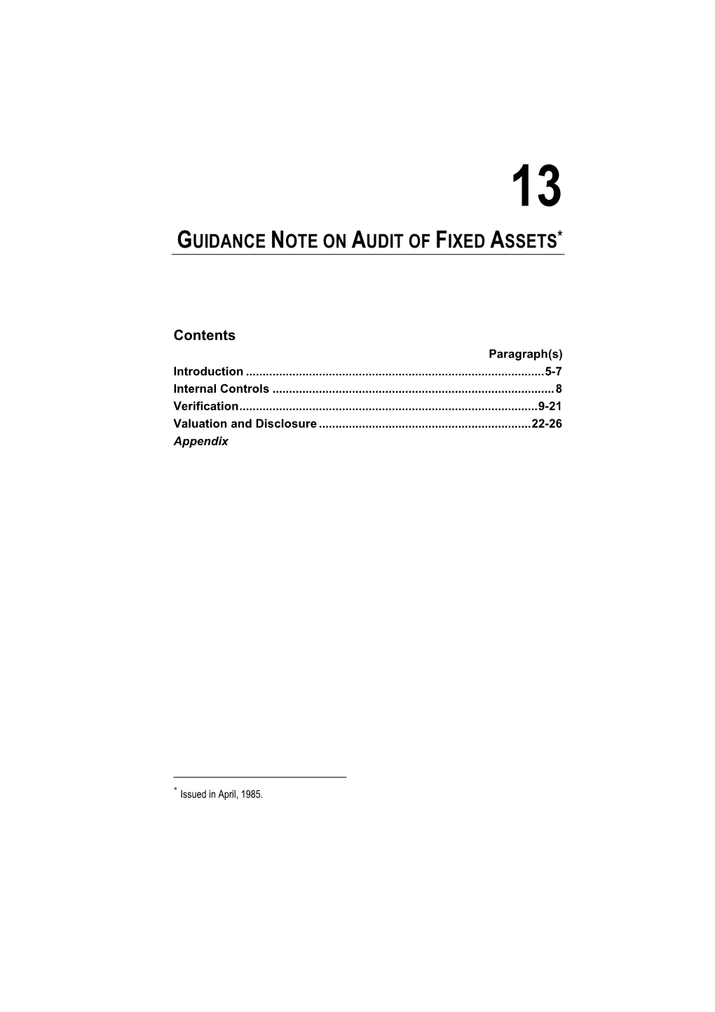 Guidance Note on Audit of Fixed Assets*