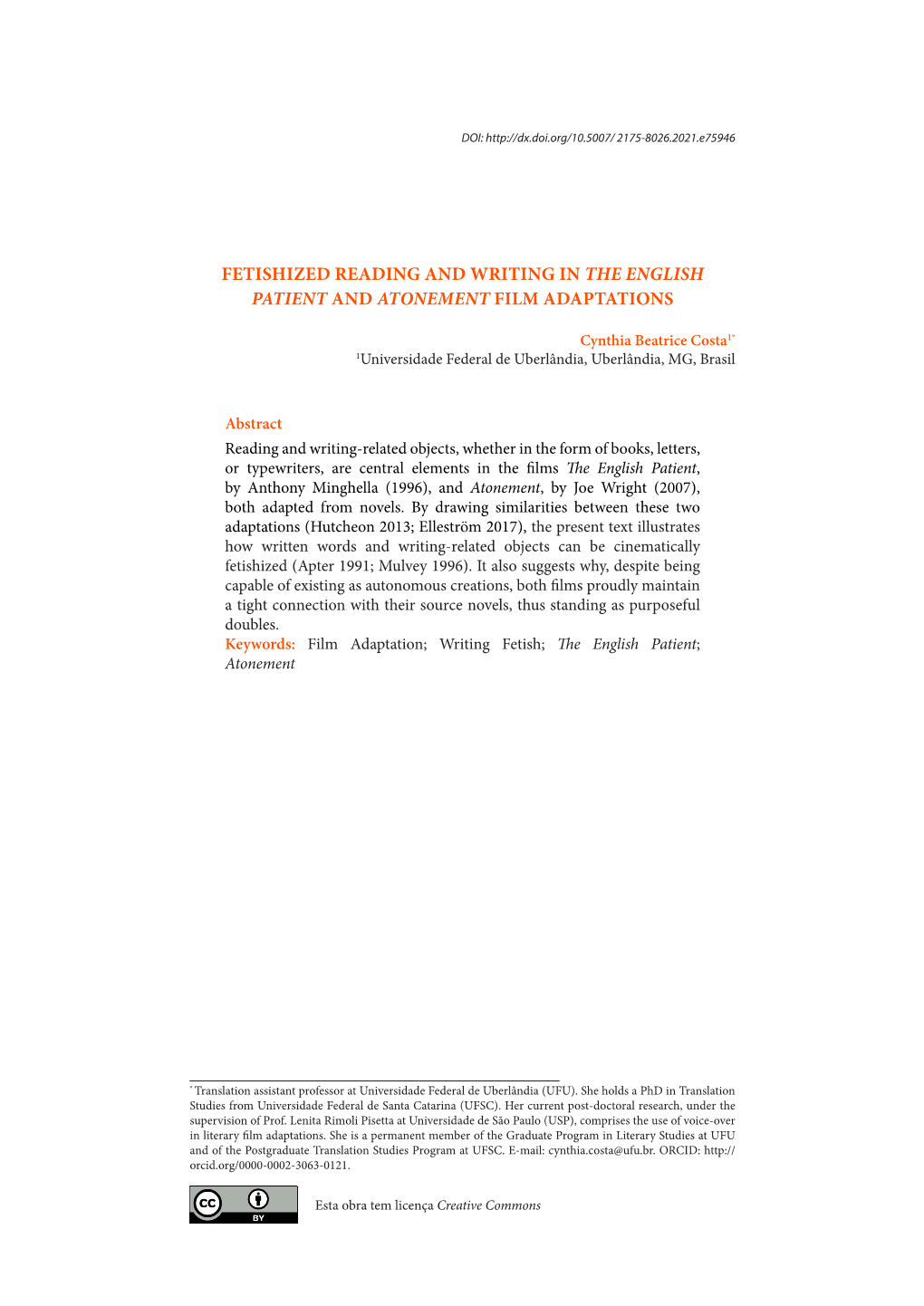 Fetishized Reading and Writing in the English Patient and Atonement Film Adaptations