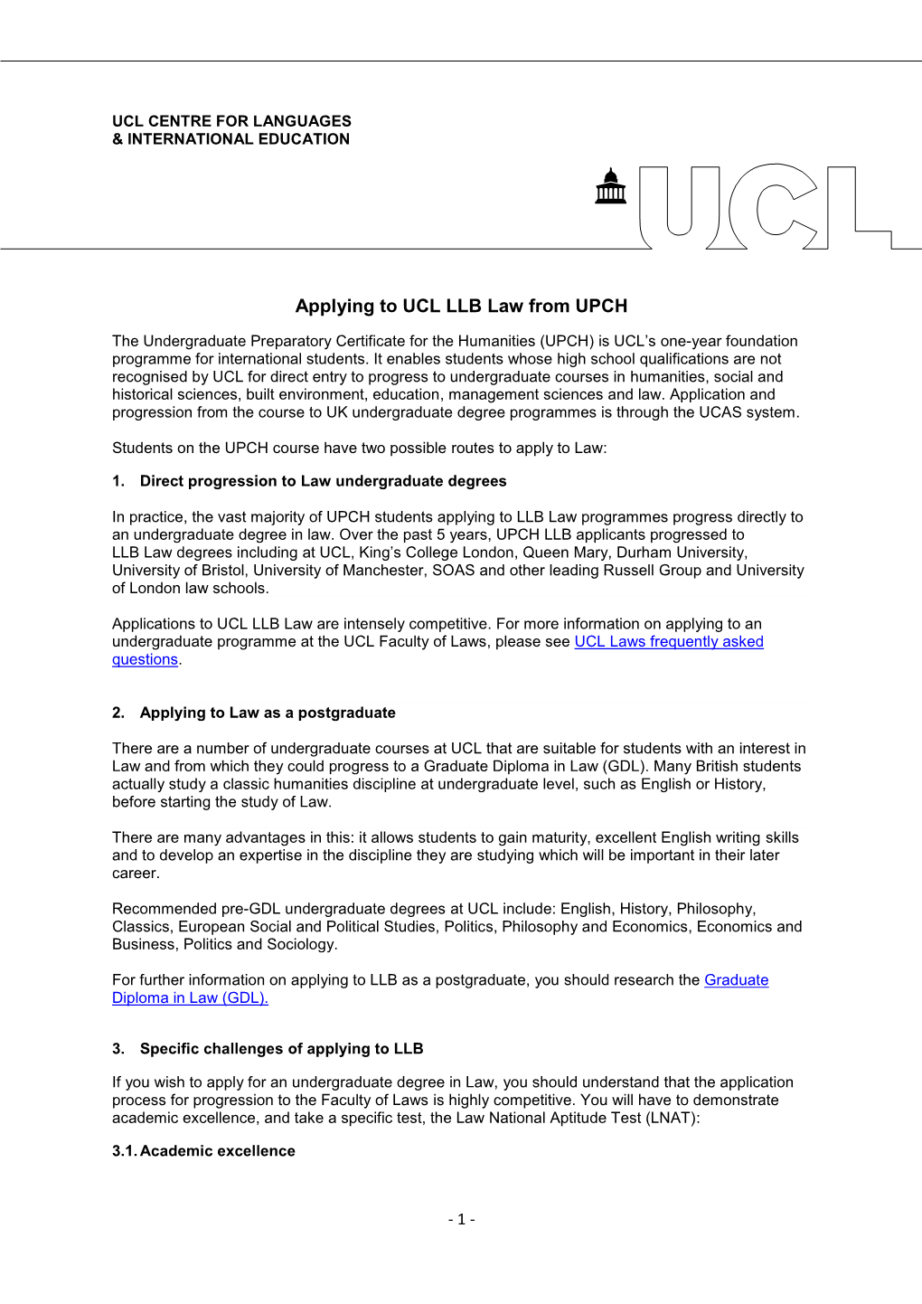 Applying to UCL Laws LLB from UPCH