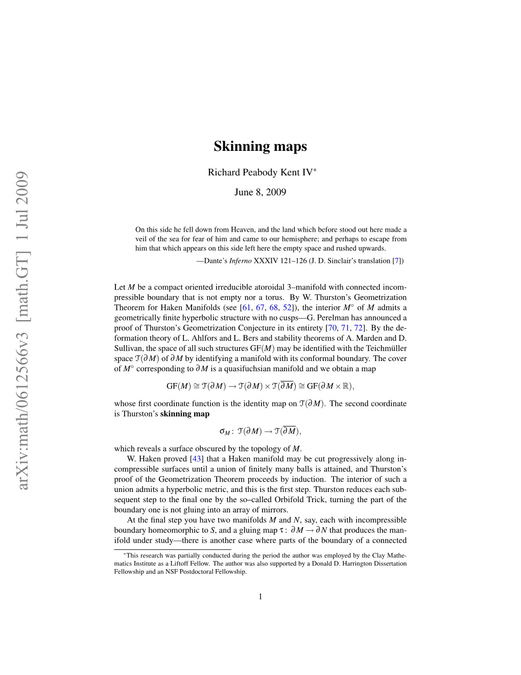 [Math.GT] 1 Jul 2009 Union Admits a Hyperbolic Metric, and This Is the ﬁrst Step