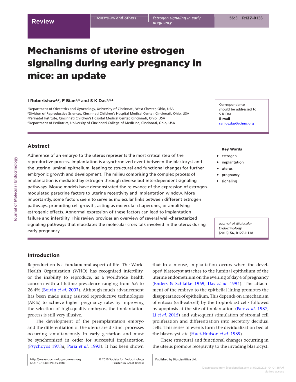 Mechanisms of Uterine Estrogen Signaling During Early Pregnancy in Mice: an Update