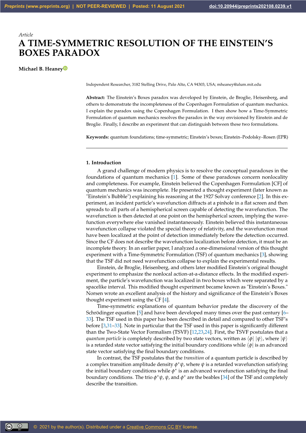 A Time-Symmetric Resolution of the Einstein's Boxes Paradox