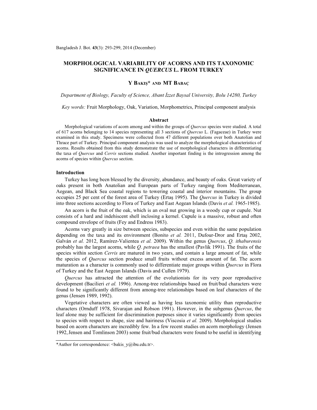 Morphological Variability of Acorns and Its Taxonomic Significance in Quercus L