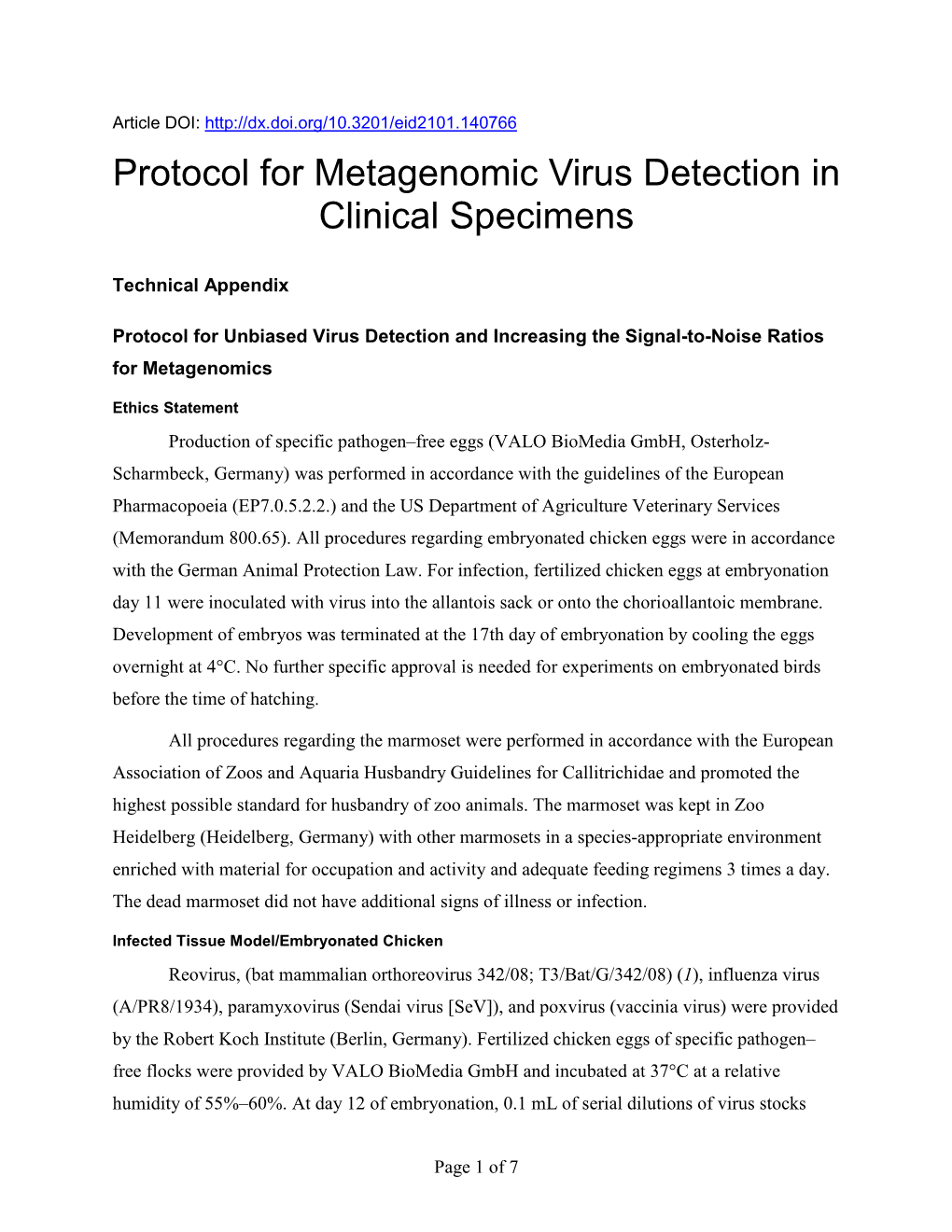 Protocol for Metagenomic Virus Detection in Clinical Specimens