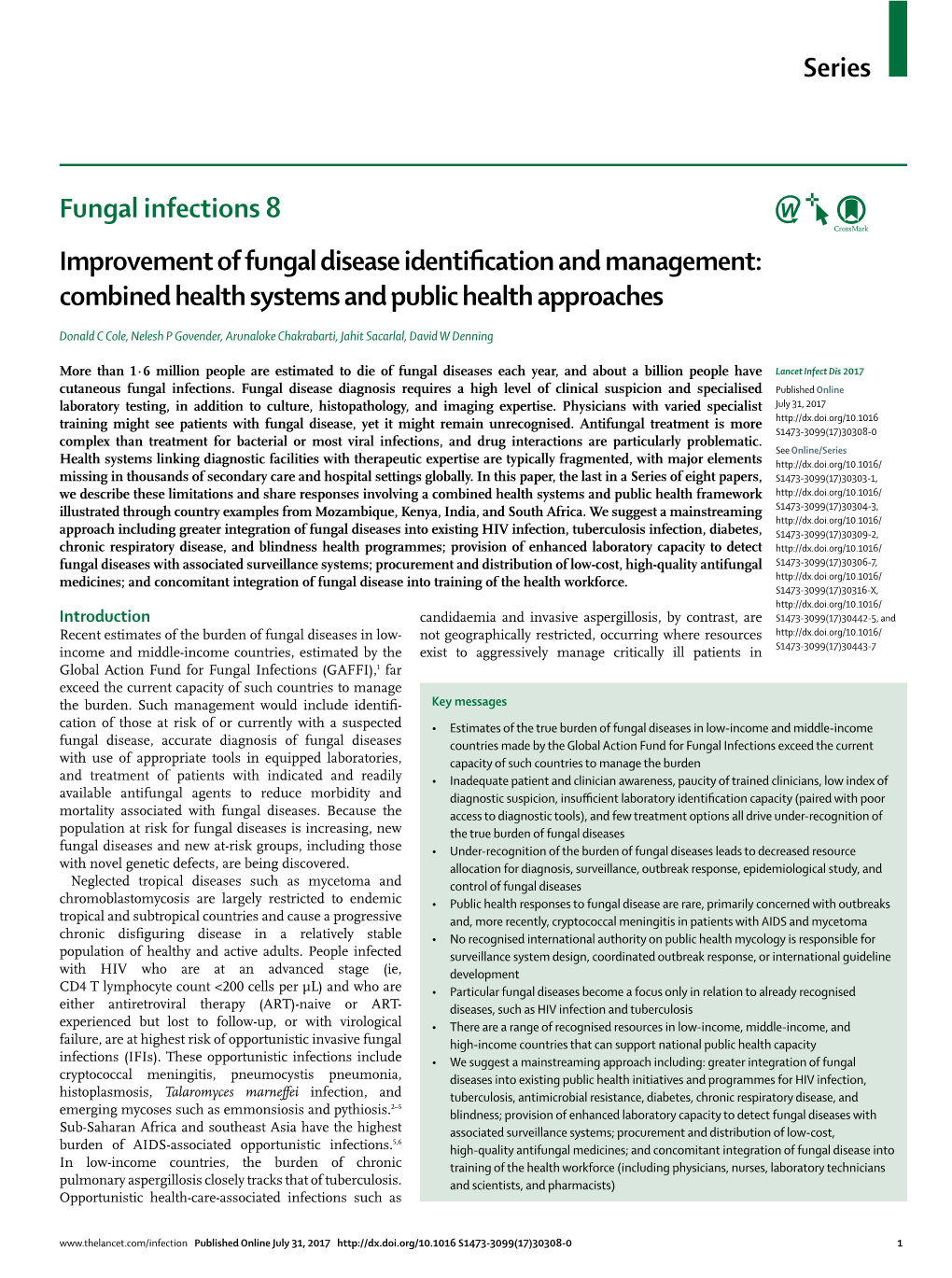 Improvement of Fungal Disease Identification and Management: Combined Health Systems and Public Health Approaches