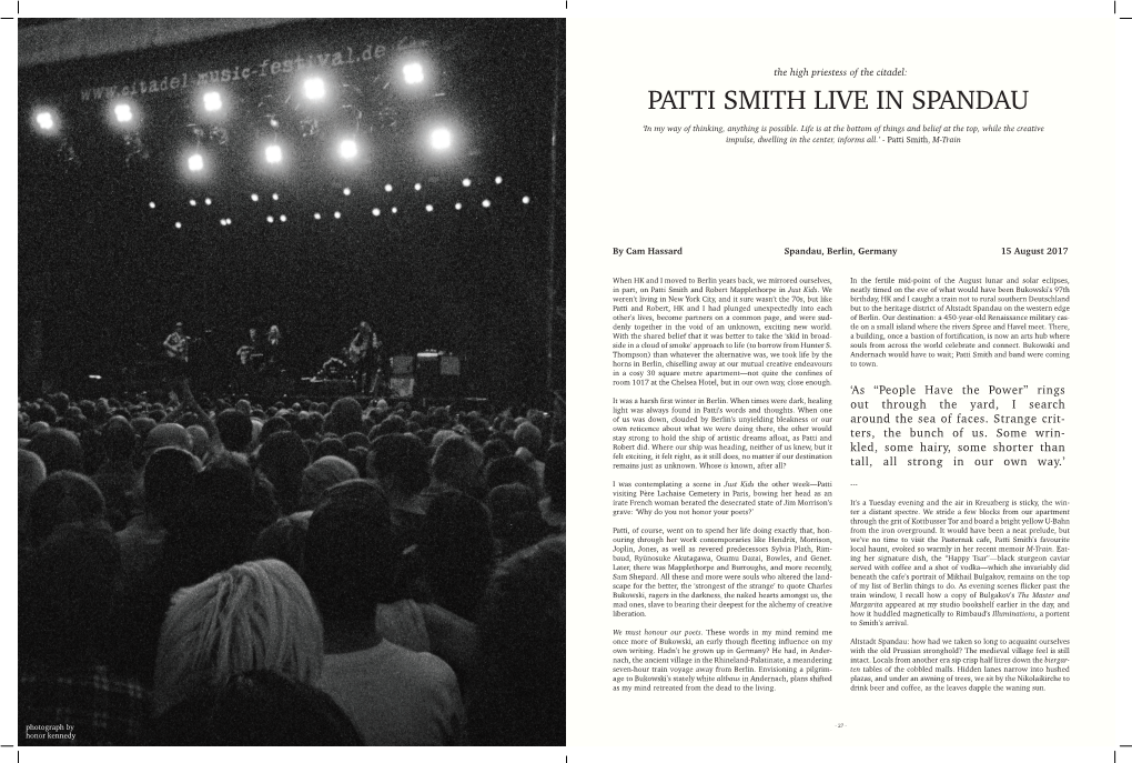 PATTI SMITH LIVE in SPANDAU ‘In My Way of Thinking, Anything Is Possible