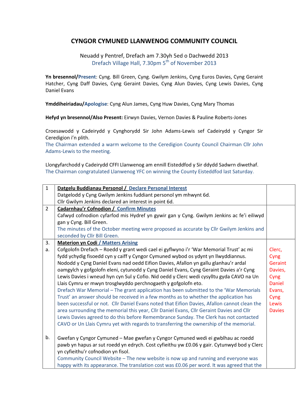 Cyngor Cymuned Llanwenog Community Council