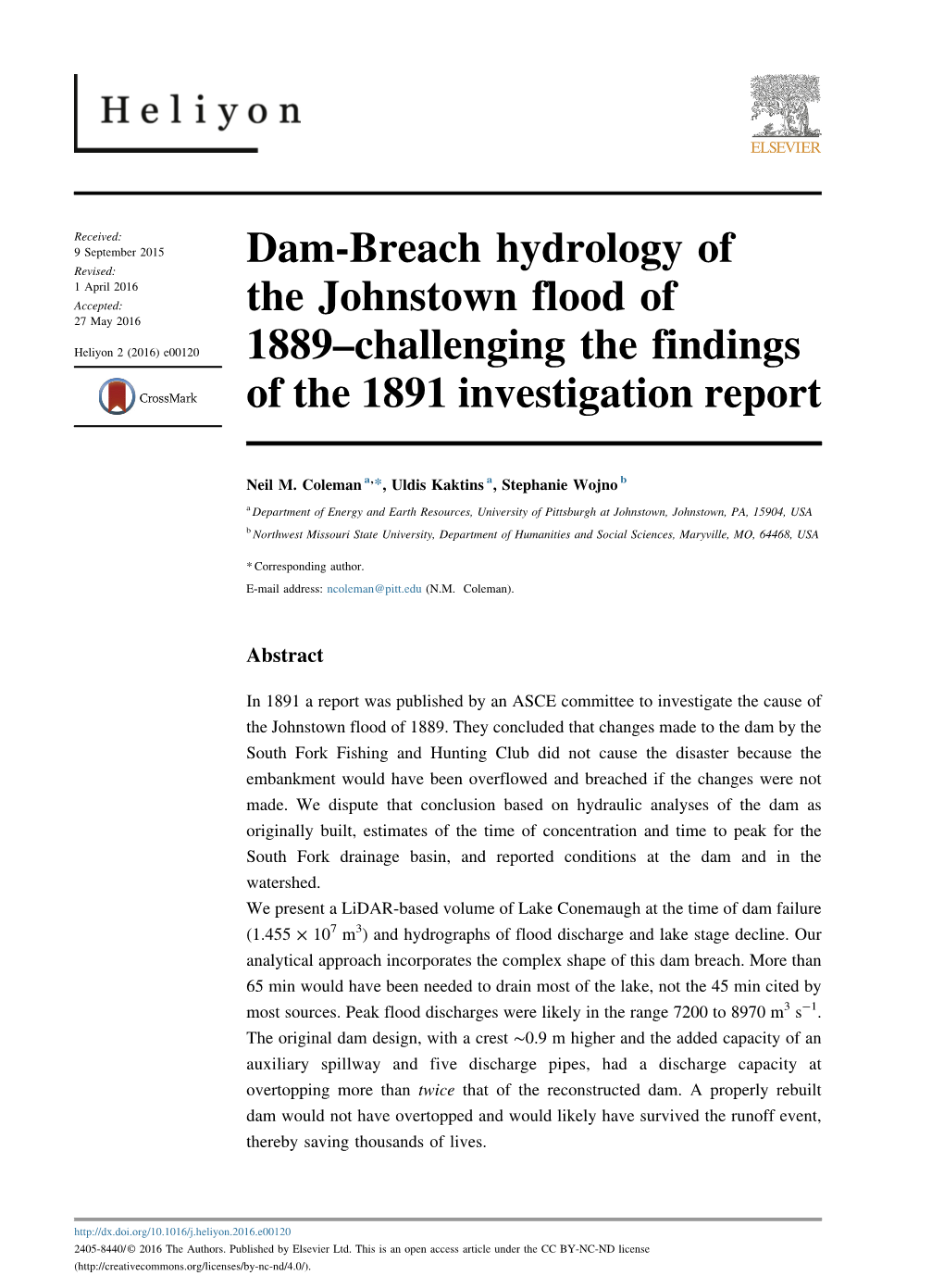 Dam-Breach Hydrology of the Johnstown Flood of 1889