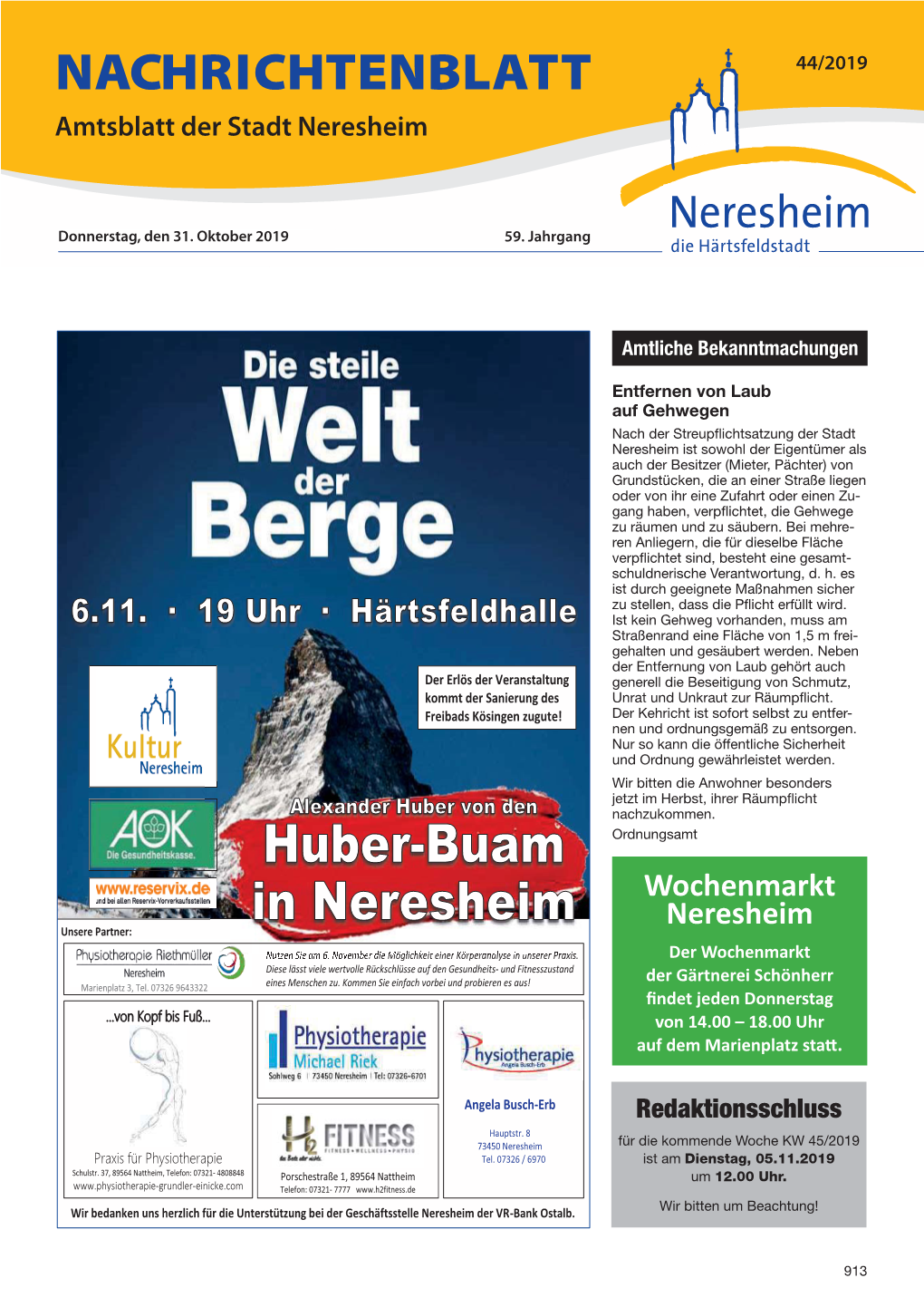 NACHRICHTENBLATT 44/2019 Amtsblatt Der Stadt Neresheim