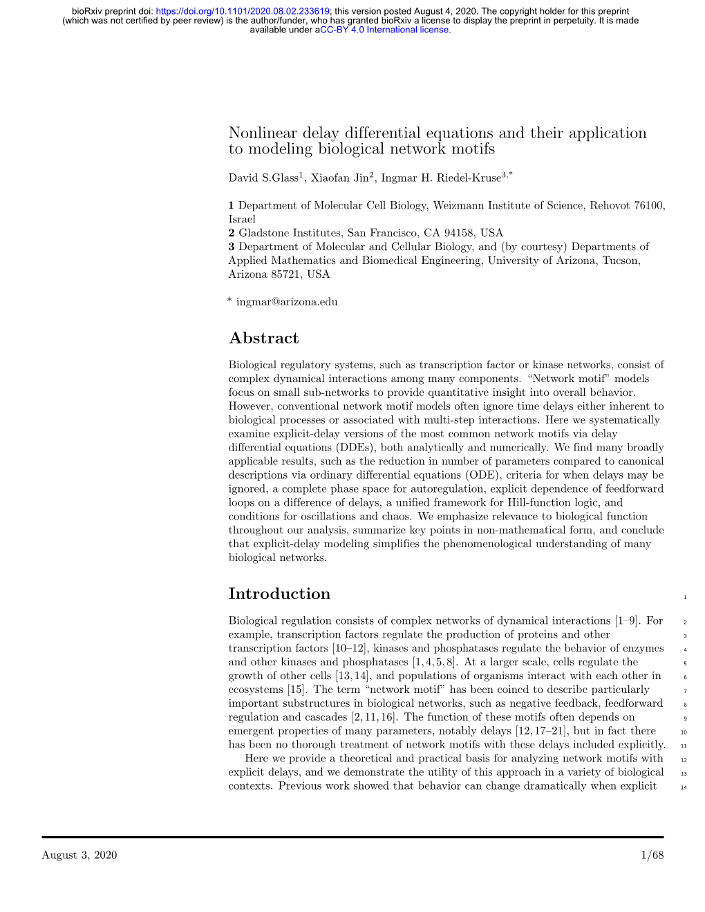 Nonlinear Delay Differential Equations and Their Application to Modeling Biological Network Motifs