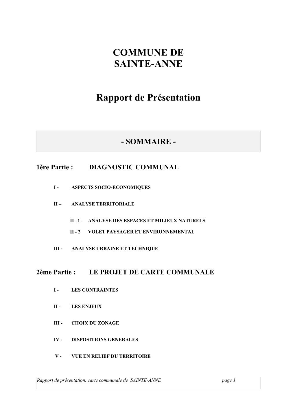 COMMUNE DE SAINTE-ANNE Rapport De Présentation