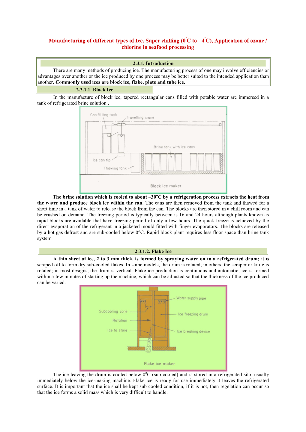 (0ºC to - 4ºC), Application of Ozone / Chlorine in Seafood Processing