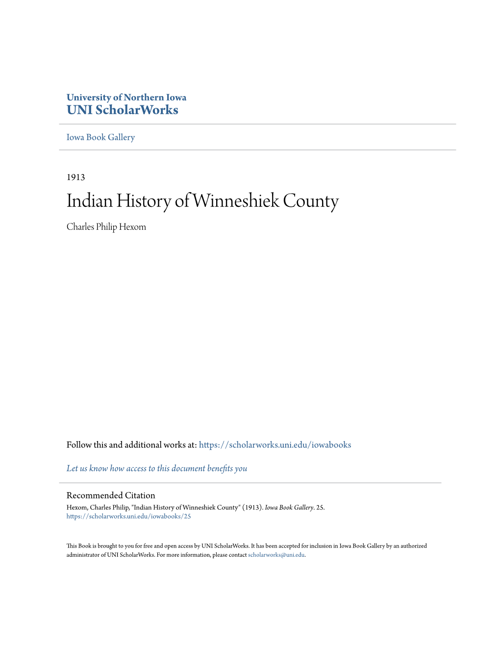 Indian History of Winneshiek County Charles Philip Hexom