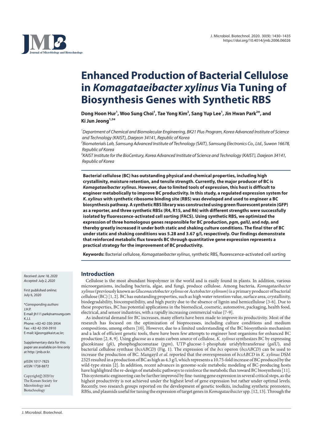 Enhanced Production of Bacterial Cellulose in Komagataeibacter Xylinus Via Tuning of Biosynthesis Genes with Synthetic RBS
