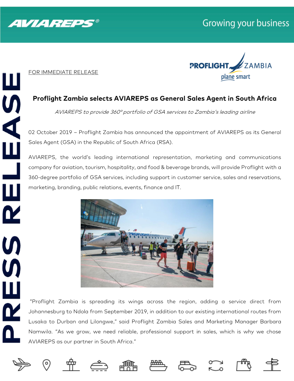Proflight Zambia Selects AVIAREPS As General Sales Agent in South Africa