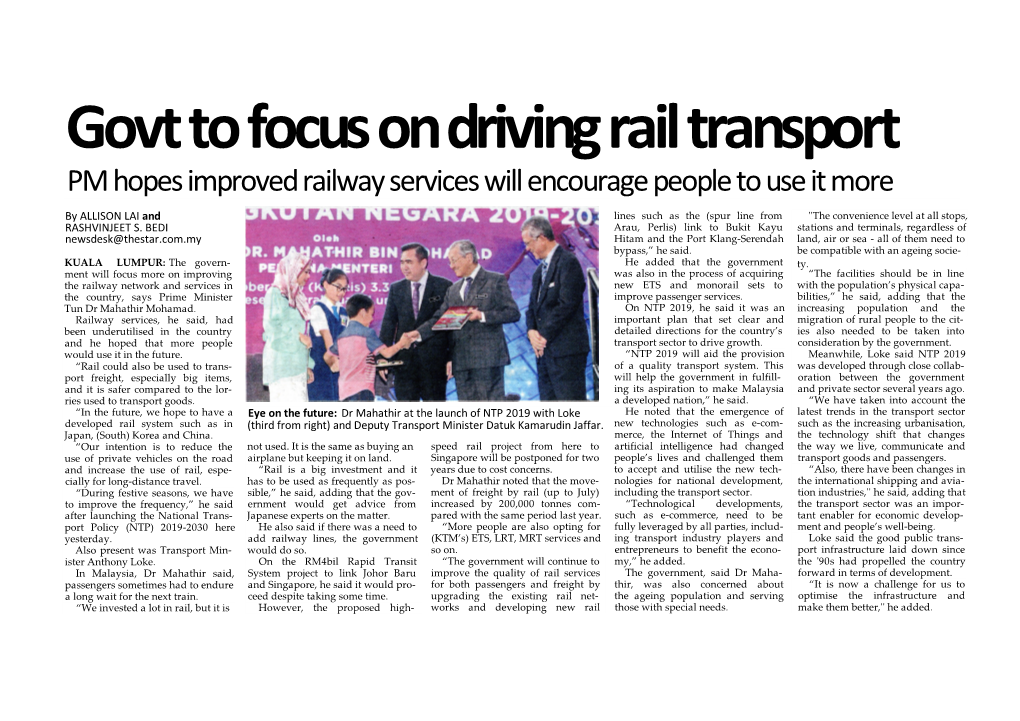 Govt to Focus on Driving Rail Transport PM Hopes Improved Railway Services Will Encourage People to Use It More