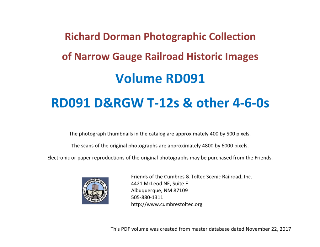 Volume RD091 RD091 D&RGW T-12S & Other 4-6-0S