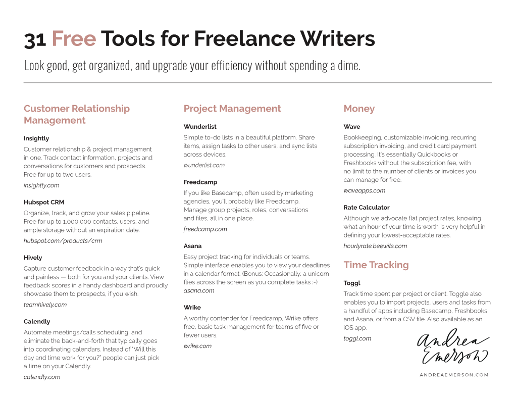 31 Free Tools for Freelance Writers Look Good, Get Organized, and Upgrade Your Efficiency Without Spending a Dime