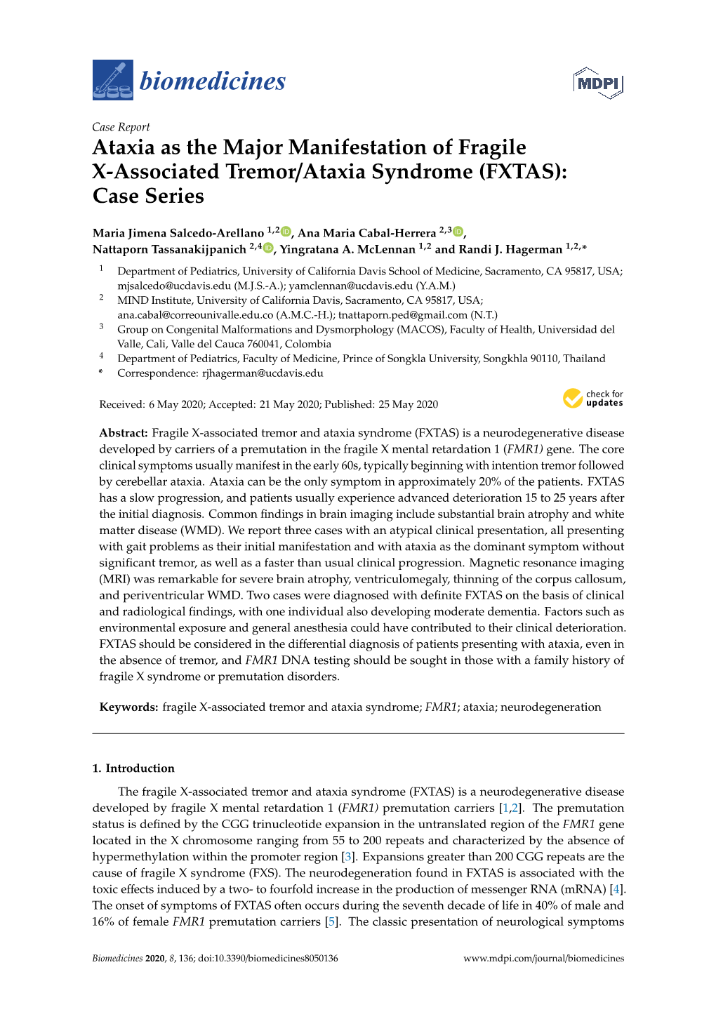 Ataxia As the Major Manifestation of Fragile X-Associated Tremor/Ataxia Syndrome (FXTAS): Case Series