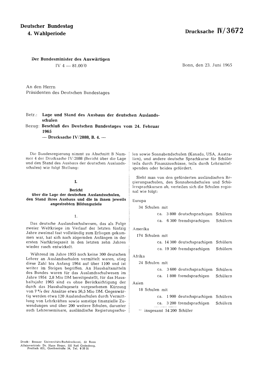 Deutscher Bundestag 4. Wahlperiode Drucksache IV/3672