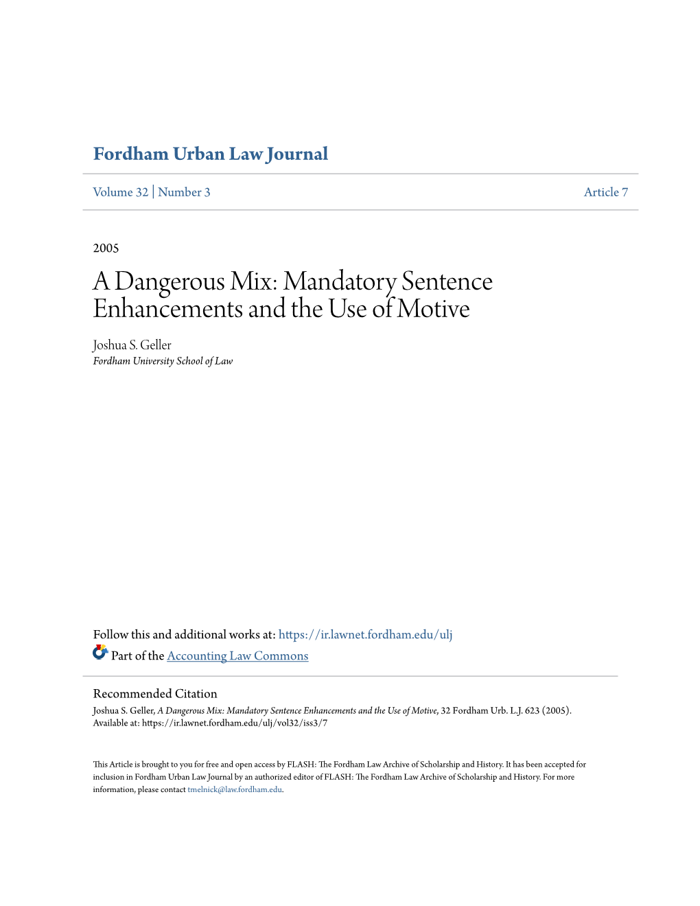 Mandatory Sentence Enhancements and the Use of Motive Joshua S