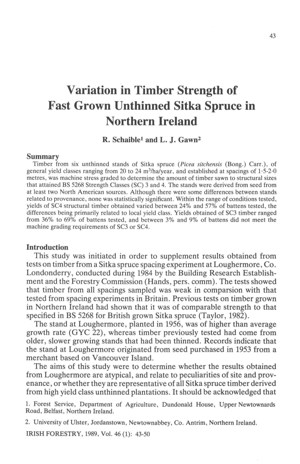 Variation in Timber Strength of Fast Grown Unthinned Sitka Spruce in Northern Ireland
