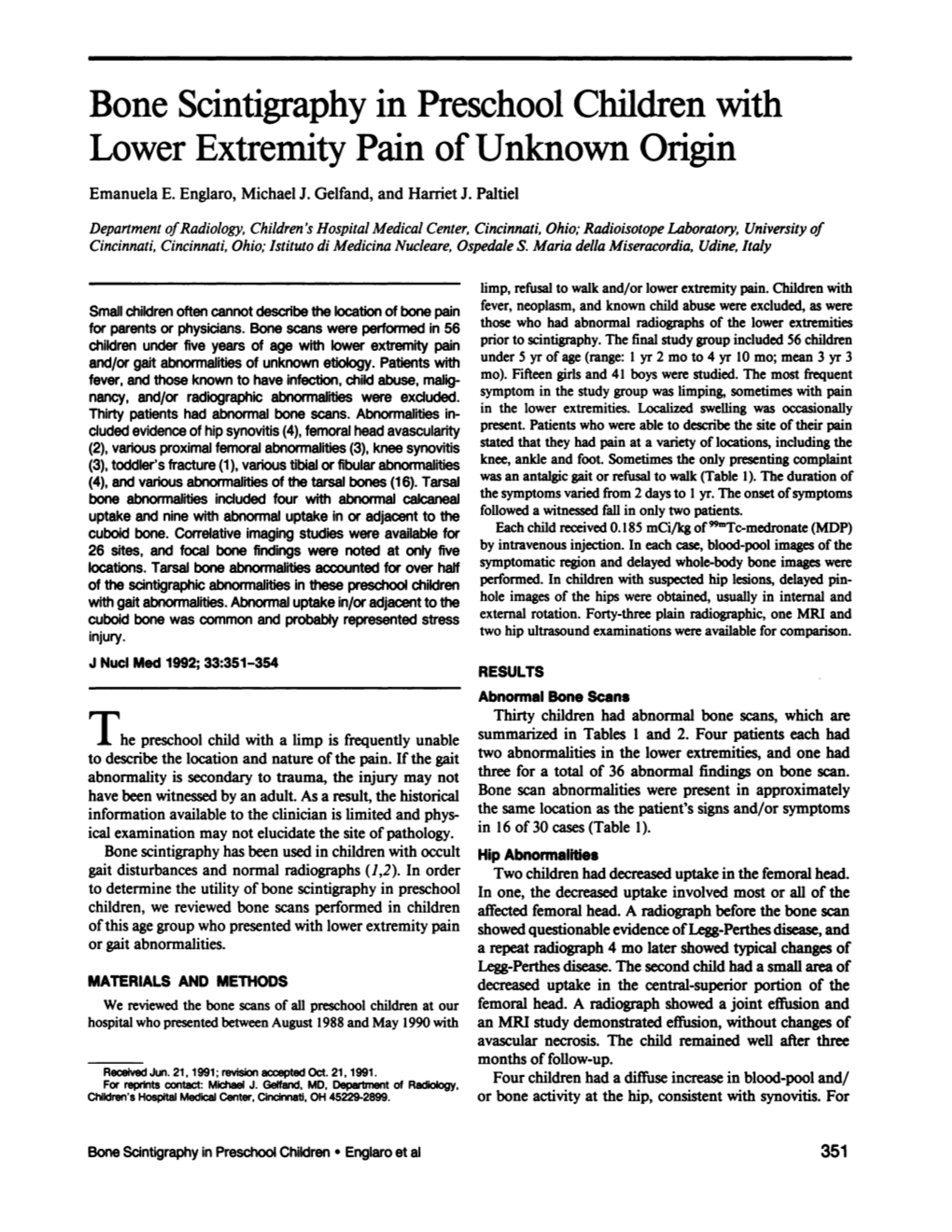 Bone Scintigraphyin Preschool Children with Lower Extremity Pain