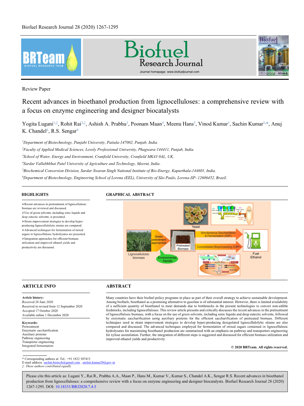 Recent Advances in Bioethanol Production from Lignocelluloses: a Comprehensive Review with a Focus on Enzyme Engineering and Designer Biocatalysts