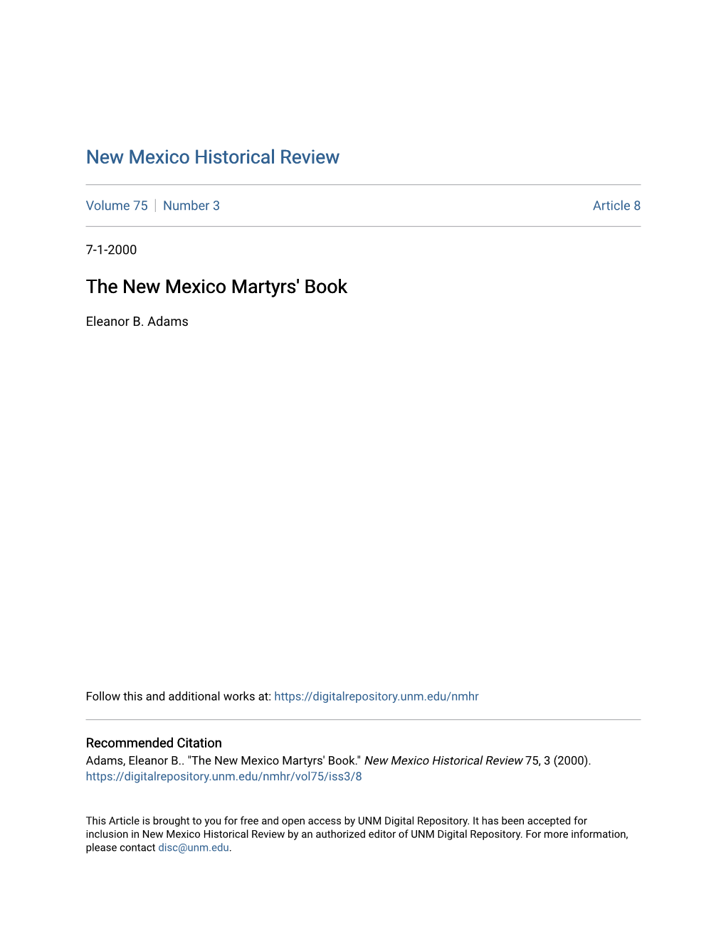 The New Mexico Martyrs' Book